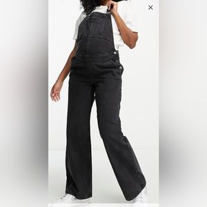 Faded black denim asos overalls cut hem